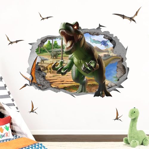 HPNIUB XXL 3D Dinosaurier Wandsticker (87x55 cm) - Lustige Dino-Dschungel Wandtattoos für Kinderzimmer, Jungen & Mädchen - Abenteuer Deko für Schlafzimmer & Spielzimmer von HPNIUB