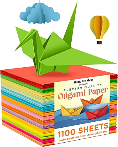 Home Pro Shop Origami Papier - 1100 Blatt Doppelseitiges Bastelpapier in Leuchtenden Farben - Hochwertiges Bastelset Kinder für Kunst- und Bastelprojekte - 15x15 cm Quadratisches Faltpapier von HPST