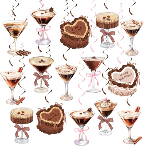 20 Stück Espresso Martini Party hängende Wirbel, Kaffee Espresso Martini Themed Swirl Decke hängende Luftschlangen für eine Tini Bit ältere Party Martini Geburtstag Party Bachelorette Party Supplies von HPWF