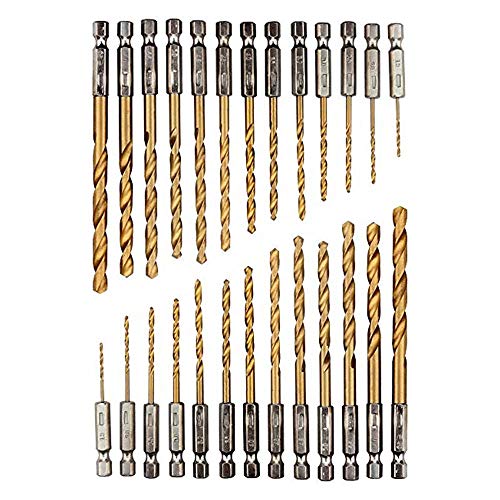 26 teiliges Titan Bohrerset, Sechskantschaft Schnellbohrkronen, 1,5-6,5 mm Schnellarbeitsstahl, Titan-beschichteter HSS Bohrersatz, Schnellwechsel, 1/4 "Sechskantschaft von HPiano