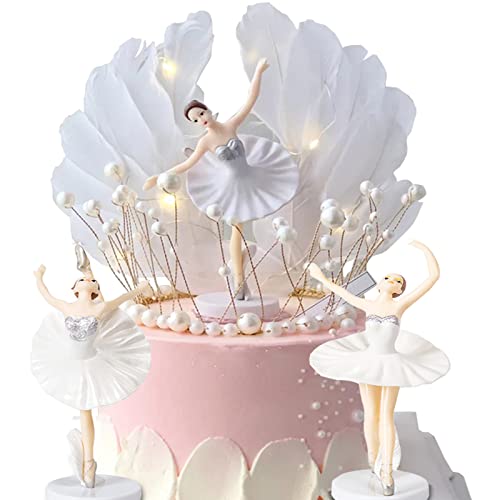 Ballerina Tortendeko Dekoration, Ballerina-Kuchenaufsatz,Figuren Ballerina Tortendeko Tanzende Deko Kuchen Topper,Weihnachten Party Krone Engelsflügel Geburtstagstorten-Dekoration,5 Stück von HPiano