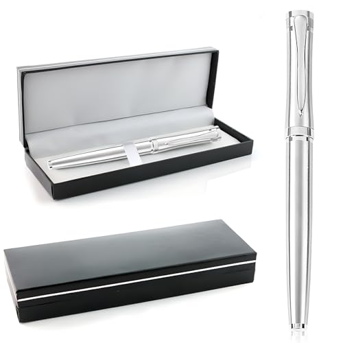 HPiano Füller Silberner Füllfederhalter mit Box, 13,5 cm, für Führungskräfte eingestellt, classic, Tintenkonverter, Executive Füllfederhalter, Luxury Collection, Business Pen, Kalligraphie von HPiano