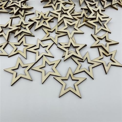 HPiano Holzsterne Scheiben, 100 Stück,Holzsterne zum Basteln,Stern Streuteile Basteln,Mini Stern Holz Dekoration,Holz Dekosterne,für Weihnachten Hochzeit Party DIY Handwerk Tisch Deko-Holzsterne von HPiano
