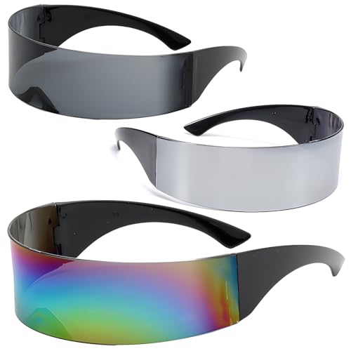 HPiano Schnelle Brille,Futuristische Sonnenbrille, 3 Stück Futuristische BrilleSilber Rave,Fun Glasses Space Brille Alien Brille für Rollenspiel Weihnachten Brillen Set,Party,Fun Glasses Rollenspiel von HPiano