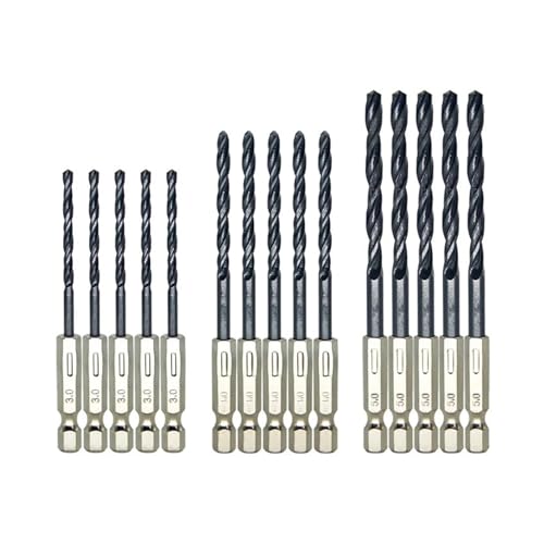 HQABCUTR 15-teiliger schwarzer Spiralbohrer, 3, 4, 5 mm, for Holz und Metall, Schnellarbeitsstahl-Bohrer-Set, 1/4 Zoll, 6,35 mm, Sechskantgriff von HQABCUTR
