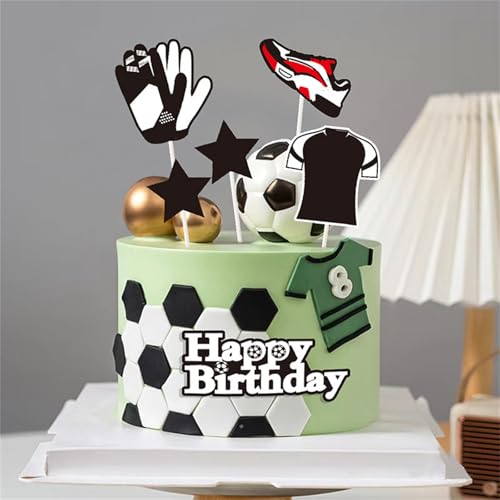 HQKJGSYX 11 Stück Fußball-Kuchenaufsatz, Happy Birthday-Kuchenaufsatz, Cupcake-Topper, Kinder-Partygeschenke, Dekorationen für Männer und Jungen, Fußball-Renn-Motto-Party-Dekorationen für Zubehör von HQKJGSYX