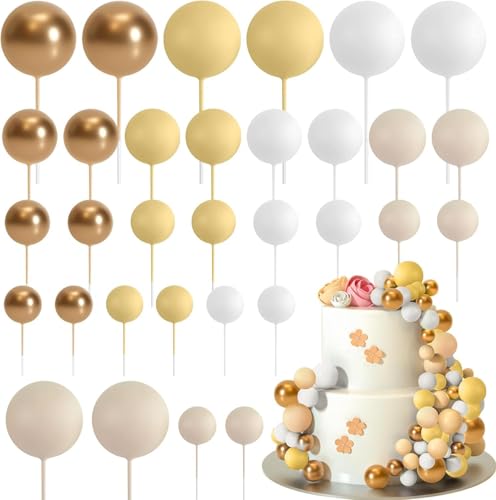 HQKJGSYX 32 Stück kugelförmige Kuchendekoration "Happy Birthday", goldfarben, weiß, gepaart mit gelben Schaumstoffkugeln, Kucheneinsatz, Topper für Babyparty, Geburtstag, Party, Jahrestag, Hochzeit HQKJGSYX 32 Stück kugelförmige Kuchendekoration "Happy Birthday", goldfarben, weiß, gepaart mit gelben Schaumstoffkugeln, Kucheneinsatz, Topper für Babyparty, Geburtstag, Party, Jahrestag, Hochzeit von HQKJGSYX