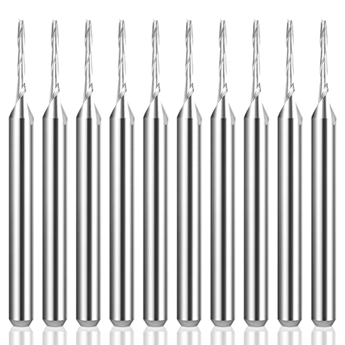 HQMaster CNC-Fräser-Bits, 0,3 cm Schaft, CNC-Bit-Schaftfräser, flache Nase, Hartmetall, Schaftfräser, Zwei-Rillen-Spiralschneider, Werkzeug-Set für Holz, PVC, MDF, Hartholz, 10 Stück (1,0 mm) von HQMaster