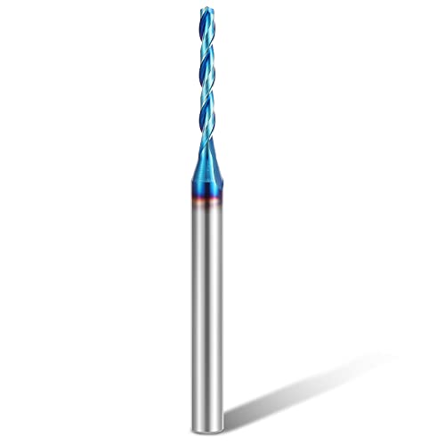 HQMaster CNC Spiralfräser, extra lang, 0,35 cm Schnittdurchmesser, 6,35 mm Schaft, Vollhartmetall, Nanobeschichtung, blau, CNC-Fräser für Holzschnitt (0,3 cm) von HQMaster