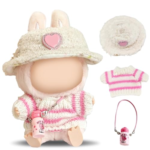 HQRKOTM Niedliche Mini Plüsch Puppen Kleidung Outfit nur Bekleidungs zubehör für 17cm Labubu Puppen Pullover Hoodie Kleidung DIY Kinder Geschenke,A von HQRKOTM