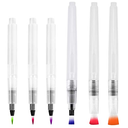 HQdeal Brush Pen Set 6er Pack Water Brush Pens Wasserstifte Pinselstifte Aquarell, Wassertankpinsel, Wasserfarben Aquarell Pinsel mit Wassertank Aquarellpinsel für Calligraphie, Beschriftung von HQdeal