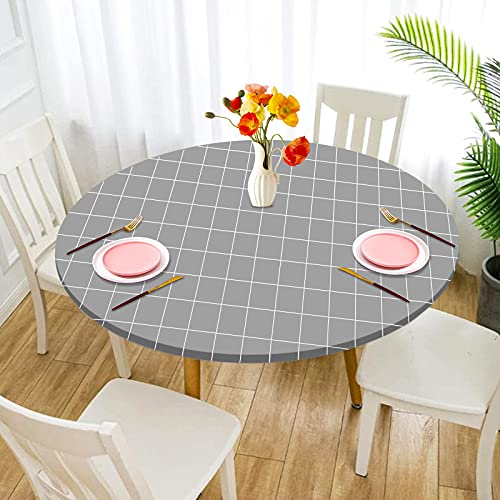 HQdeal Runde Tischdecke,Wasserabweisend Tischtuch,Waschbare Stretch-Tischdecke wasserdichte Polyester-Tischdecke,für Zuhause, Partys, Feiertagsessen, Restaurant（grau,120 cm） von HQdeal