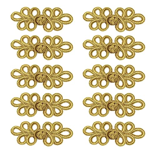 10 Paar Chinesische Knoten Frosch Knöpfe Verschluss Nähverschlüsse zum Nähen von Pullover, Umhänge, Mäntel, Strickjacken Kostüme, Gold(5y) von HRASY