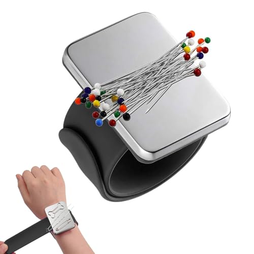 HREDZEO Magnet Nadelkissen Armband,Magnetisches Handgelenk-Nähen Praktisches Nadelkissen Armband mit starkem Magneten für Näharbeiten und Friseurbedarf (Schwarz) von HREDZEO
