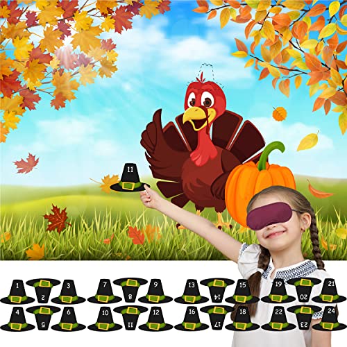 HRENCY Pin The Hat on The Turkey Game – Thanksgiving-Party-Spiele für Kinder und Herbst-Festival-Aktivitäten – Türkei-Partyzubehör von HRENCY