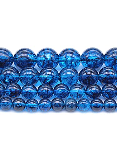 Natürliche Steine, blaue rissige Kristall-Quarzperlen, rund, lose Perlen für Schmuckherstellung, 6/8/10/12 mm, DIY-Armband, Halskette, blau, 8 mm, ca. 46 Perlen von HRESA