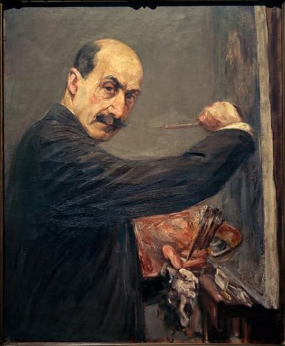 HRJUBWREE Bekannt Wandkunst Bild Druck Vintage Leinwandkunst Selbstbildnis An der Staffelei rechts von Max Liebermann Kunstwerk Bilder für Bürodekoration 60x90cm von HRJUBWREE