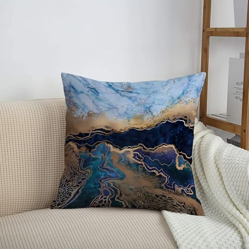 HRRASFAZF Garten Dekorative Kissenhülle Zierkissen Bezüge für Sofa Wohnzimmer Sommer Frühling Kissenbezug,Epoxidharz-Malerei, Kunstharz, Moderne Kunst, ungewöhnliche Textur, blau-weiß-Golde,50x50 cm von HRRASFAZF