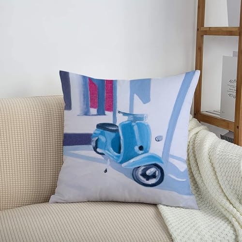 HRRASFAZF Garten Dekorative Kissenhülle Zierkissen Bezüge für Sofa Wohnzimmer Sommer Frühling Kissenbezug,Gouache-Kunst, EIN blaues Auto, das auf Einer sonnigen Straße geparkt ist, mit bunt,50x50 cm von HRRASFAZF