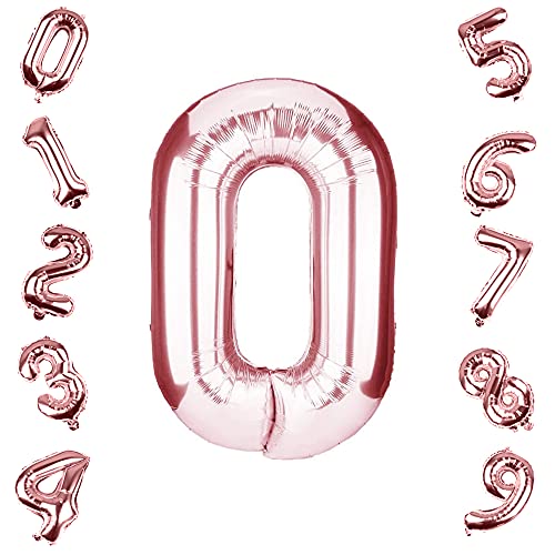 HSAJS 2 Stück ein Set 40 Zoll 0 to 9 in Nummer Ballon Aufblasbarer großer Folienballon für Kinder Erwachsener Geburtstag Hochzeitsdekoration Partyzubehör Feier Dekoration (Roségold, 0) von HSAJS