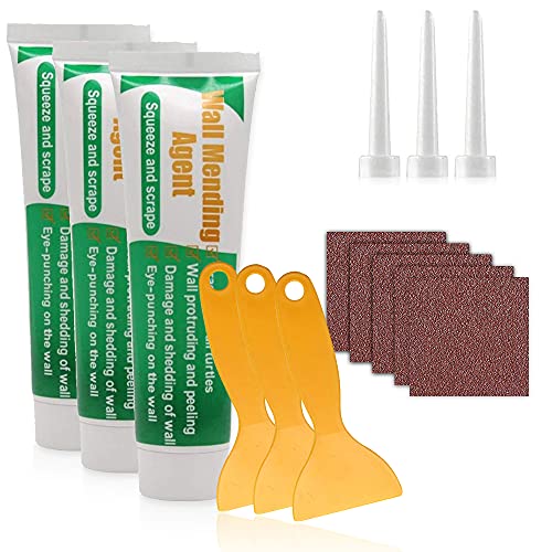 HSAJS Wand Reparatur weiss Paste, Wandreparatur Creme,Wand reparieren,Set drei Wandreparaturcreme/Schabern, mit Five Sandpapieren, schwundfrei Repair Creme geeignet für Löcher & Risse von HSAJS