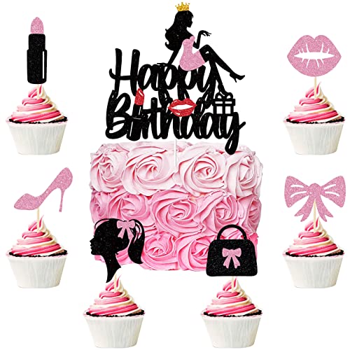 25 Stück Tortendeko Dame in High Heels Lippenstift Kuchen Deko Makeup Cupcake Toppers für Mädchen Lady Spa Bachelorette Thema Geburtstag Party Kuchen Dekorationen Supplies von HSDSH