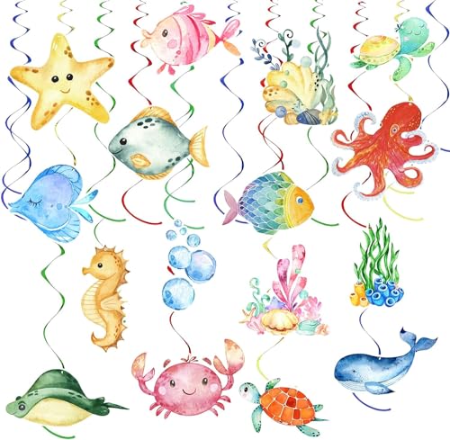 36 Stück Tropische Fisch Hängende Wirbel Decke Dekor Meerestiere Spiral Girland Hänge Dekoration Unter Dem Meer Party für Jungen Mädchen Kindergeburtstag Unterwasserwelt Ozean Thema Mermaid Party von HSDSH