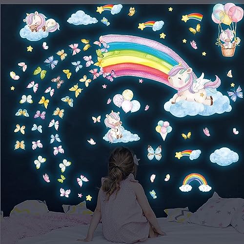 Einhorn Wandtattoo Kinderzimmer Leuchtsterne, Leuchtender Wandaufkleber Mädchenzimmer Regenbogen Leuchtsticker, Leuchtaufkleber Wandsticker Selbstklebend Babyzimmer Deko Geschenke für Jungen Mädchen Einhorn Wandtattoo Kinderzimmer Leuchtsterne, Leuchtender Wandaufkleber Mädchenzimmer Regenbogen Leuchtsticker, Leuchtaufkleber Wandsticker Selbstklebend Babyzimmer Deko Geschenke für Jungen Mädchen von HSDSH