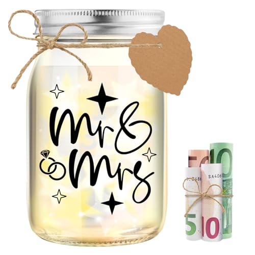 LED Flaschenlicht Hochzeit, Geldgeschenke Hochzeit Verpackung, Hochzeitsgeschenke für Brautpaar, Personalisiert Mr. & Mrs. Geldgeschenke Geschenkideen Leuchtflasche für Brautpaar Frisch Verliebte von HSDSH