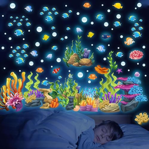 Unterwasserwelt Leuchtender Wandaufkleber, Leuchtsticker Fische Korallen See Maritim Wandsticker, Meerestiere Leuchtaufkleber Wandtattoo für Kinderzimmer Mädchen Jungen Schlafzimmer Babyzimmer Deko Unterwasserwelt Leuchtender Wandaufkleber, Leuchtsticker Fische Korallen See Maritim Wandsticker, Meerestiere Leuchtaufkleber Wandtattoo für Kinderzimmer Mädchen Jungen Schlafzimmer Babyzimmer Deko von HSDSH