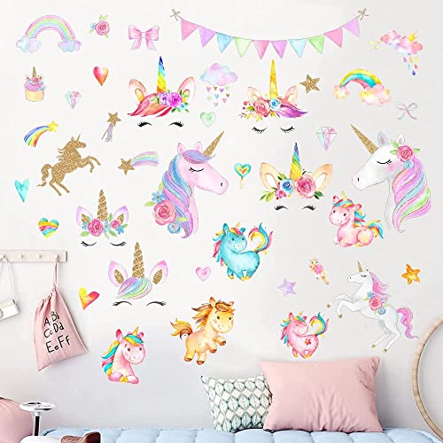 HSDSH Wandtattoo Einhorn Wandsticker Kinderzimmer Mädchen Wandaufkleber Regenbogen Kinder Abziehbilder abnehmbar für Mädchen Kinderzimmer Schlafzimmer Wohnzimmer Wanddeko von HSDSH