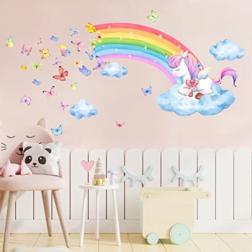 Wandtattoo Regenbogen Einhorn Wandaufkleber Schmetterlinge Mädchen Wandsticker Kinderzimmer für Kinderzimmer Babyzimmer Schlafzimmer Wohnzimmer Wanddeko von HSDSH