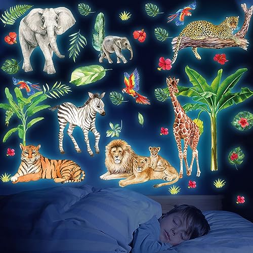 Wandtattoo Safari Tiere, Dschungeltiere Leuchtend Wandaufkleber Leuchtsticker Tiere Wandsticker Dschungel Tiere Leuchtaufkleber Wandtattoo für Kinderzimmer Mädchen Jungen Schlafzimmer Babyzimmer Deko Wandtattoo Safari Tiere, Dschungeltiere Leuchtend Wandaufkleber Leuchtsticker Tiere Wandsticker Dschungel Tiere Leuchtaufkleber Wandtattoo für Kinderzimmer Mädchen Jungen Schlafzimmer Babyzimmer Deko von HSDSH