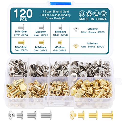HSEAMALL 120 Sets Buchschrauben, Ledernieten Chicago Schrauben Binding Schraubnieten für leder gürtel nieten Hohlnieten 6,8,10mm von HSEAMALL