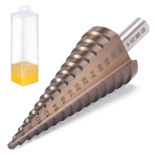 HSEAMALL Stufenbohrer HSS Cobalt, 4-32 mm Stufenbohrer Metall Kegelbohrer Lochbohrer, Blechbohrer für Edelstahl, Metall, Holz und Kunststoff von HSEAMALL