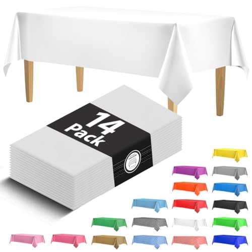 HSGUS Einweg-Tischdecke, rechteckig, 137,2 cm, 14 Stück x 274 cm. Zur Verwendung im Innen- und Außenbereich, Partys, Geburtstage, Hochzeiten (Mehrfarbig erhältlich) weiß von HSGUS