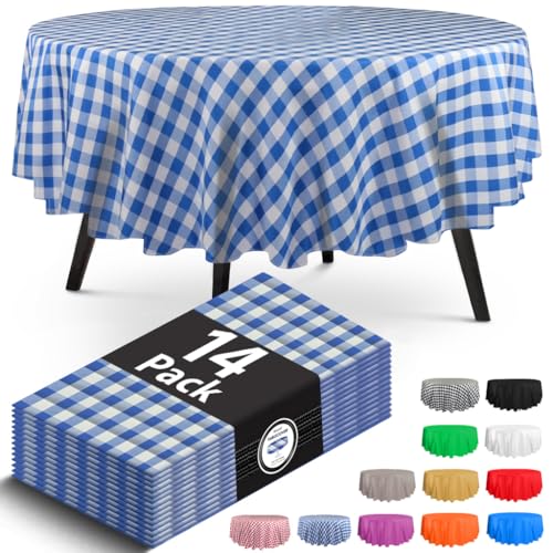 Runde Kunststoff-Tischdecke, kariert, 213,4 x 213,4 cm, Einweg-Tischdecke aus Kunststoff, dekorative runde Tischdecke, glatte Tischdecke, Einweg-Tischdecken für Partys, 14 Stück Runde Kunststoff-Tischdecke, kariert, 213,4 x 213,4 cm, Einweg-Tischdecke aus Kunststoff, dekorative runde Tischdecke, glatte Tischdecke, Einweg-Tischdecken für Partys, 14 Stück von HSGUS