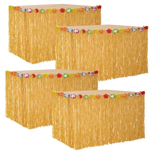 HSHHOOM Hawaii Tischröcke, Luau Gras Tischrock Natürliche, Hawaii Party Dekoration mit Mehrfarbe Blumen, für Partys, Feiertage und Zusammenkünfte im Freien, Gold (ZQ-4) von HSHHOOM