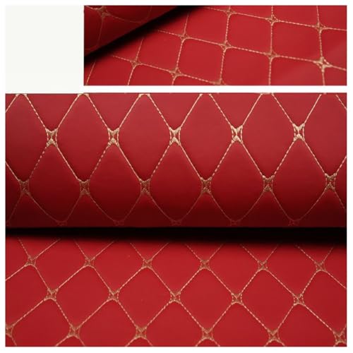 HSIRYAOHD Gestepptes Kunstleder, Diamant-Quadratstich, Kunstleder, Polsterstoff für Auto, Boot, Wohnmobil, feuerhemmendes Vinyl, 140 cm, Meterware, Rot, 1,4 x 3 m HSIRYAOHD Gestepptes Kunstleder, Diamant-Quadratstich, Kunstleder, Polsterstoff für Auto, Boot, Wohnmobil, feuerhemmendes Vinyl, 140 cm, Meterware, Rot, 1,4 x 3 m von HSIRYAOHD