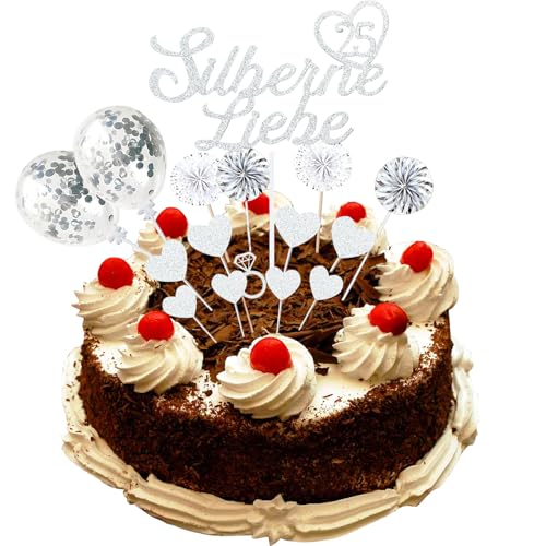 20 Stück Tortendeko Silberhochzeit, Glitzer Silber 25 Hochzeitstag Kuchendeko, 25 Silberne Liebe Cake Topper, Torten Topper Silberhochzeit Geschenke 20 Stück Tortendeko Silberhochzeit, Glitzer Silber 25 Hochzeitstag Kuchendeko, 25 Silberne Liebe Cake Topper, Torten Topper Silberhochzeit Geschenke von HSLPSM