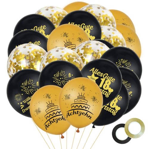 24 Stück Deko 18. Geburtstag Luftballons Junge Mädchen Mann Frauen Latex Ballon, Schwarz Gold Happy Birthday 2007 Ballons, 18 Birthday Party Dekoration mit 2 Bänd 24 Stück Deko 18. Geburtstag Luftballons Junge Mädchen Mann Frauen Latex Ballon, Schwarz Gold Happy Birthday 2007 Ballons, 18 Birthday Party Dekoration mit 2 Bänd von HSLPSM