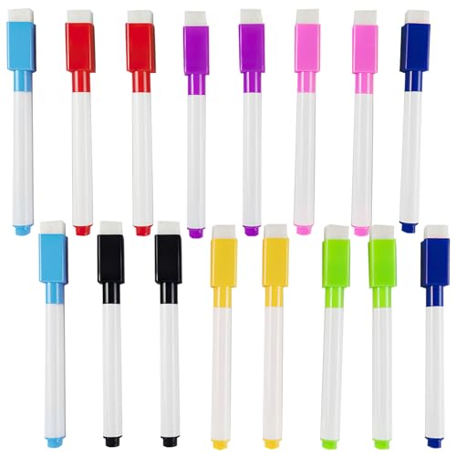 HSLPSM 16 Stück Whiteboard Marker Magnetisch, Trocken Abwischbar Stift mit Radierer, 8 Farbe Whiteboard Stifte, Bun 3 in 1 Board Marker für Fenster, Glas, Tafel HSLPSM 16 Stück Whiteboard Marker Magnetisch, Trocken Abwischbar Stift mit Radierer, 8 Farbe Whiteboard Stifte, Bun 3 in 1 Board Marker für Fenster, Glas, Tafel von HSLPSM