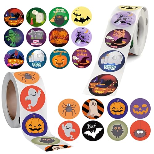 Halloween Aufkleber Rolle, 1000 Stück Sticker für Kinder, Kürbis-Spinnen-Fledermaus-Aufkleber für Party DIY Craft Halloween Aufkleber Rolle, 1000 Stück Sticker für Kinder, Kürbis-Spinnen-Fledermaus-Aufkleber für Party DIY Craft von HSLPSM