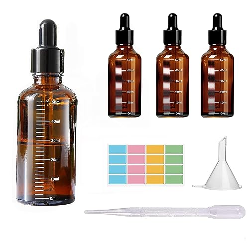 Pipettenflasche 50ml, 4 StüCk Brown Glass Bottles, Transparent Essential Oil, Perfume Bottle With Dropper, Refillable Cosmetic Containers, für Ätherische Öl, Parfümöle, Düfte,Flüssigkeit. (50ml) von HSLUBI