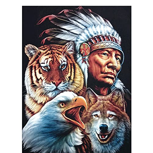 HSLXQ Malen Nach Zahlen Erwachsene - Indianer-Tiger-Adler-Wolf - Vorgedruckt Leinwand-Ölgemälde Geschenk für Erwachsene Kinder Kits - Mit Rahmen 40 * 50 cm von HSLXQ