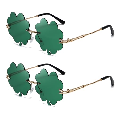 HSMHLYYB St.Patricks Day Brille, 2 Paar Vierblättrige Kleeblatt Brille, Grüne Kobold Kostümbrille, Leprechaun Kostüm Brille Metall Rahmen, Lustige Brillen Sonnenbrillen für Damen Herren Partyzubehör HSMHLYYB St.Patricks Day Brille, 2 Paar Vierblättrige Kleeblatt Brille, Grüne Kobold Kostümbrille, Leprechaun Kostüm Brille Metall Rahmen, Lustige Brillen Sonnenbrillen für Damen Herren Partyzubehör von HSMHLYYB