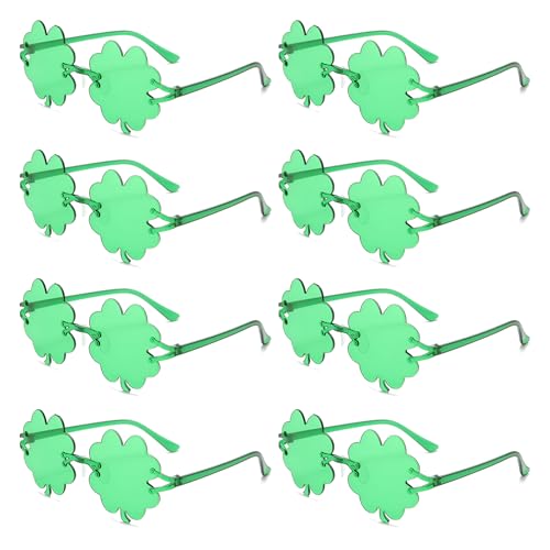 St. Patrick's Day Sonnenbrillen, 8 Paar Vierblättrige Kleeblatt-Brille, Party Brille Vierblättriges, Rahmenlose Trendige Sonnenbrille, Kunststoffe Grün Vierblatt Kleeblatt Brille für Kostümparty von HSMHLYYB
