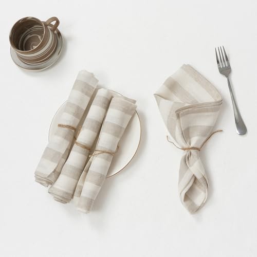 HSOFTIFY Servietten aus 100 % reinem Leinen, gestreift, waschbar, 50,8 x 50,8 cm, für Zuhause und Esszimmer, Hochzeit, Party, Khaki/groß gestreift, 4 Stück HSOFTIFY Servietten aus 100 % reinem Leinen, gestreift, waschbar, 50,8 x 50,8 cm, für Zuhause und Esszimmer, Hochzeit, Party, Khaki/groß gestreift, 4 Stück von HSOFTIFY
