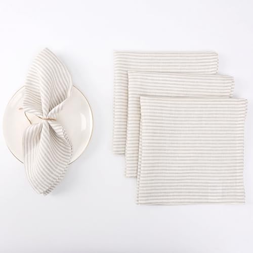 HSOFTIFY Servietten aus 100 % reinem Leinen, gestreift, waschbar, 50,8 x 50,8 cm, für Zuhause und Esszimmer, Hochzeit, Party, Khaki/klein gestreift, 4 Stück HSOFTIFY Servietten aus 100 % reinem Leinen, gestreift, waschbar, 50,8 x 50,8 cm, für Zuhause und Esszimmer, Hochzeit, Party, Khaki/klein gestreift, 4 Stück von HSOFTIFY