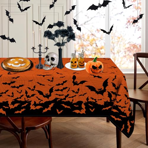 HSOWKDN Rechteckige Halloween-Tischdecke, 152,4 x 213,3 cm, Halloween-Tischdecken, Halloween-Spinnennetz, waschbare Tischdecke, Halloween-Dekoration, Tischdecken für Party, Picknick, Abendessen von HSOWKDN
